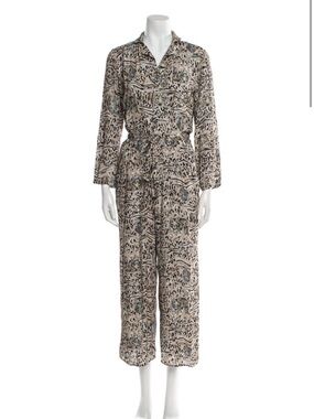 HVN Animal-Print Button-Front Jumpsuit with Tie Waist